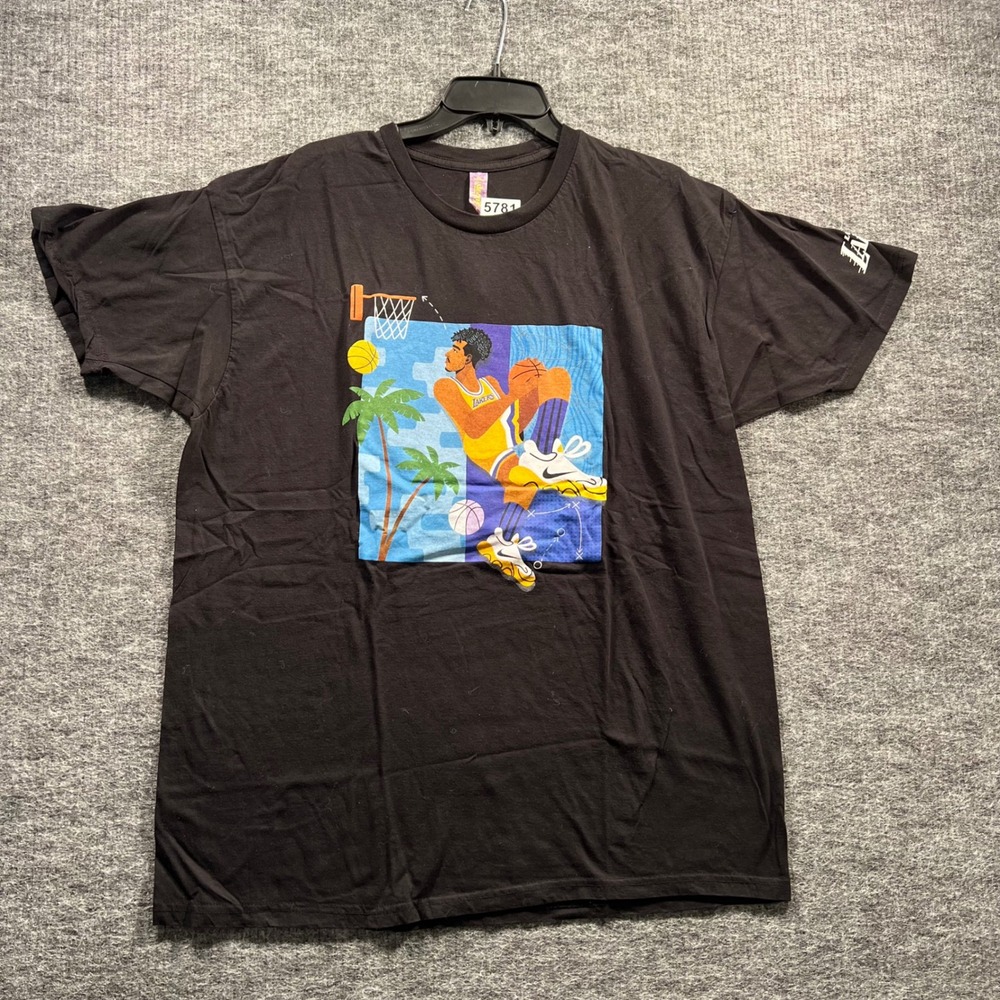 Los Angeles Lakers Graphic T-Shirt Mens XL Black Basketball Art Sleeve Logo